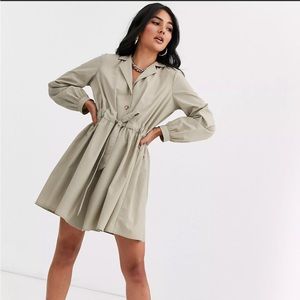 NEW button through mini cotton shirt dress with ruched waist